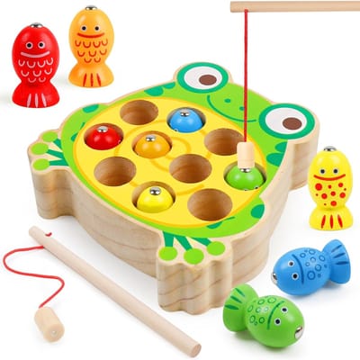 Houten visspelletjes voor peuters, magnetisch Montessori-speelgoed, leren kleuren sorteren en hand-oogcoördinatie, educatief speelgoed voor de fijne motoriek van kleuters, cadeaus voor jongens en meisjes van 2-5 jaar