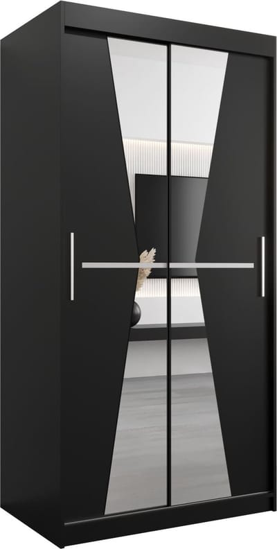 InspireMe - Kledingkast met 2 schuifdeuren, Modern-stijl, Een kledingkast met planken en een spiegel (BxHxD): 100x200x62 - TOTO 100 Zwart Mat
