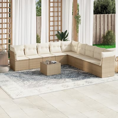 vidaXL - 10-delige - Loungeset - met - kussens - poly - rattan - beige