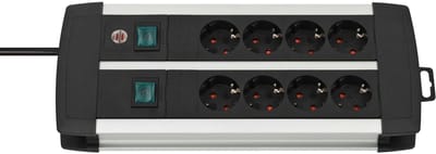Premium-Alu-Line techniek stekkerdoos 8-voudig Duo zwart 3m H05VV-F 3G1,5 4-voudige schakelbare stopcontacten