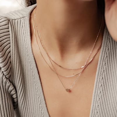 Hey Happiness Amore Layer Ketting Set van 2 Dames – Roestvrij Staal 18K Verguld – Delicate Hart Hanger – Verstelbaar – Roségoud