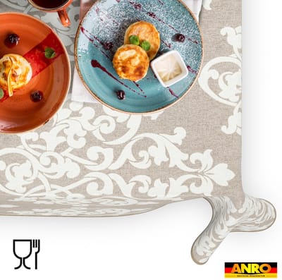 ANRO Tafelkleed Damast Beige 130x90cm Met sierband Afwasbaar Waterafstotend Binnen & Buiten