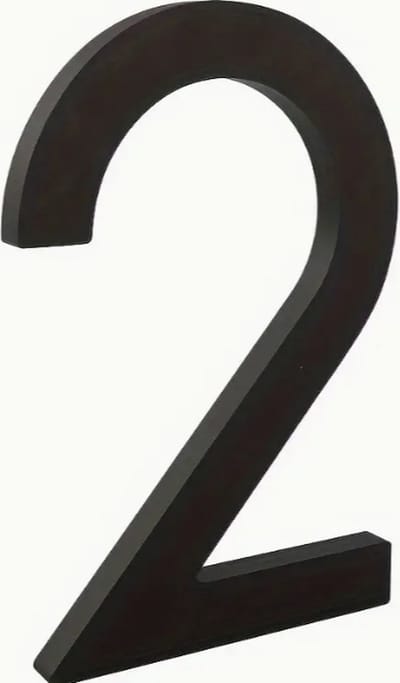 Huisnummer 2 zwart - groot 15cm - huisnummer mat zwart