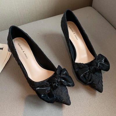 Satijnen Schoenen met Hoge Hakken Dames Nieuwe Puntige Neus Strik Schoenen met Hoge Hakken Dames Slanke Hakken en Schoenen met Lage Instap Dames 39
