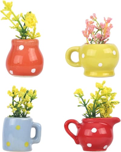 4 Stuks Mini Magnetische Vazen voor Koelkast, 3D Keramische Bloemenvazen, Schattige Magneten voor Keuken, Kantoor en Kastdecoratie