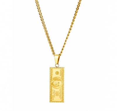 Goudkleurige ketting met dollarbiljet hanger – ketting voor heren – met fantasiehanger – gedraaid koorddesig