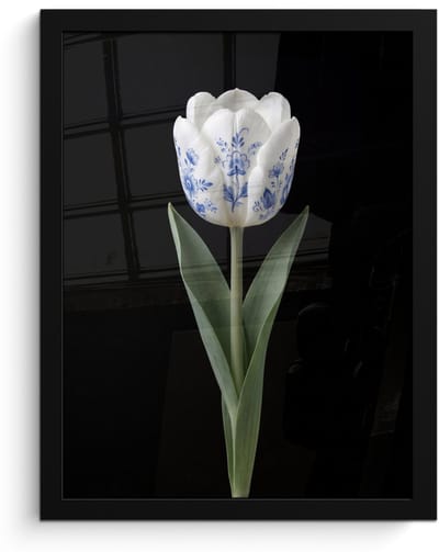 Poster in lijst - Fotolijst 30x40 cm - Posters - Tulp - Patroon - Blauw - Posterlijst zwart - Decoratie - Wanddecoratie woonkamer - Muurdecoratie slaapkamer
