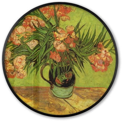 Poster in lijst Rond - Fotolijst 60x60 cm - Posters - Stilleven vaas met oleanders en boeken - Vincent van Gogh - Ronde posterlijst zwart - Decoratie - Wanddecoratie woonkamer - Muurdecoratie slaapkamer