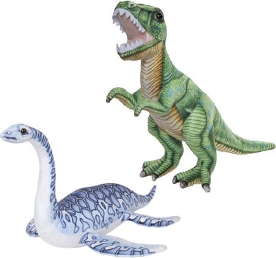 Speelgoed set van 2x pluche dino knuffels T-Rex en Plesiosaurus van ongeveer 30 cm