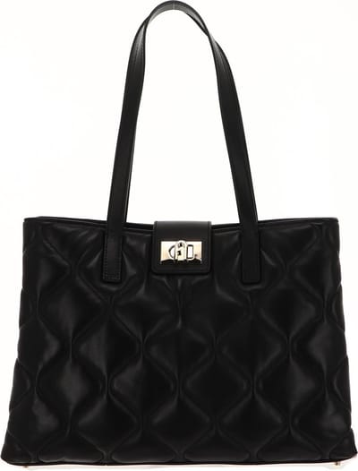 FURLA Leren Schoudertas 1927 Tote Quilted Nero Zwart