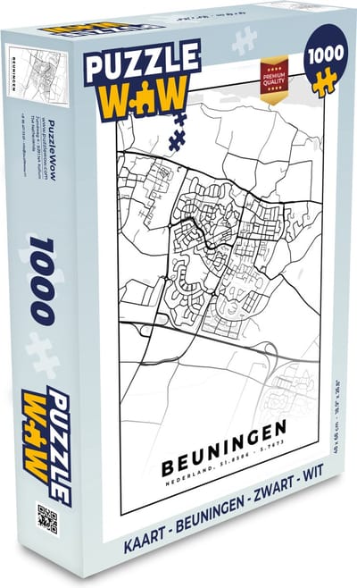 Puzzel Kaart - Beuningen - Zwart - Wit - Legpuzzel - Puzzel 1000 stukjes volwassenen