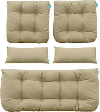 QILLOWAY Rieten zitkussens voor buiten, groep, loveseat, twee U-vorm/twee lendenkussens voor terrasmeubilair, rieten loveseat, bank, veranda, bank van 5 (beige)