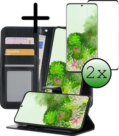 Hoesje 2 in 1 - Geschikt voor Samsung Galaxy S20 - Met 2x Screenprotector - En Uitneembare Hard Cover - Bookcase - Wallet Case - Met Pasjeshouder - Book Case - Uitneembaar - Pashouder - Kunstleer - Zwart