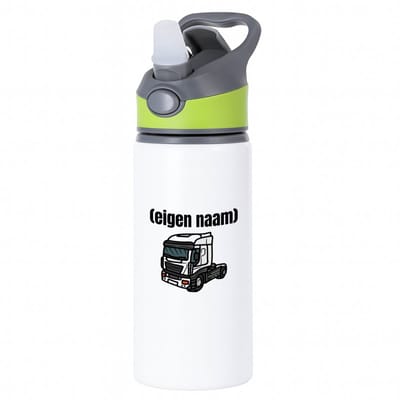 Hacebo® - vrachtwagen kop stuk met eigen naam waterfles met rietje groen - Vrachtwagen chauffeur - vrachtauto chauffeurs - iemand die houdt van vrachtwagens - verjaardag - cadeau - kado - geschenk - water fles - 650ML