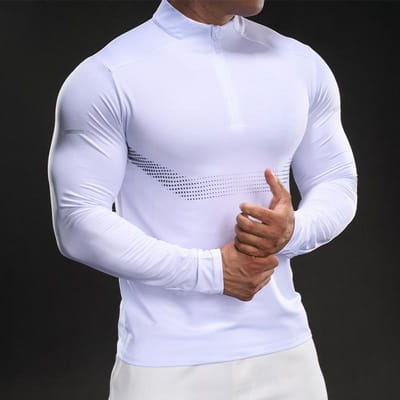 Nieuw Sneldrogend IJszijde T-shirt met Lange Mouwen Heren Casual Sport Fitness Outdoor T-shirt Top XXXL white