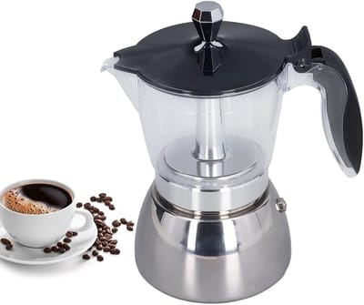 Koffiezetapparaat met Kookplaat - Koffiepot 6 Kopjes - Thuisgebruik - Transparante Zetkamer - 21 x 14 x 14 cm - Zilver