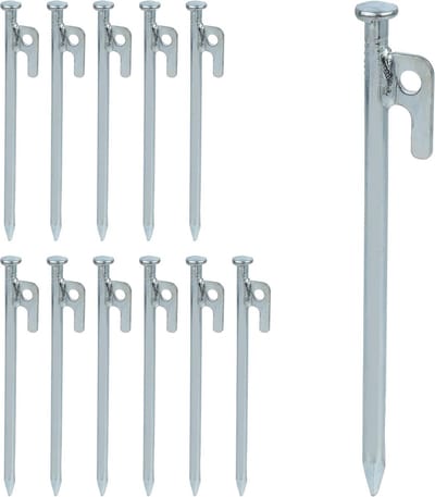 Set van 12 grondankers voor harde bodems - 20 cm staal zilver - tenten en voortenten