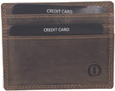 Oi Hunter bruine lederen creditcardhouder plat met klein ritsje aan de achterkant / zeer dun pasjesmapje met ritsje voor geld / plat mapje met pasjes aan de buitenkant / insteekhoesje voor pasjes / bruin leer / 448H