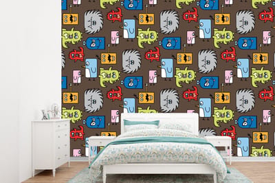 Behang - Fotobehang Patronen - Monster - Dieren - Jongens - Kinderen - Kids - Breedte 360 cm x hoogte 260 cm