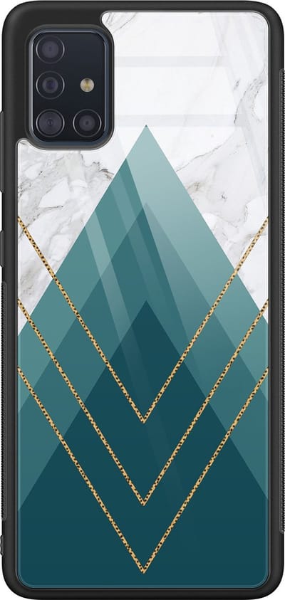 Hoesje geschikt voor Samsung Galaxy A51 - Geometrisch blauw - Luxe Glazen Hardcase - Print / Illustratie - Blauw