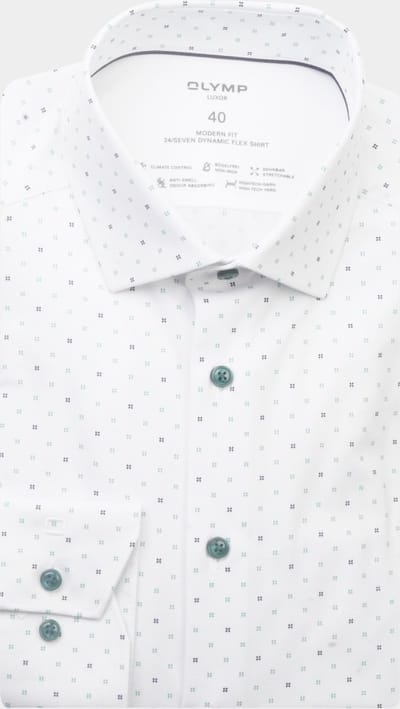 Olymp Luxor Overhemd Stretch Print Wit - Maat 42 - Heren - Overhemden Formeel