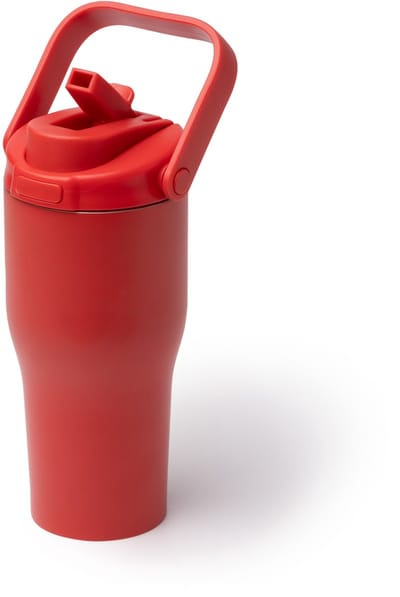 Dubbelwandige RVS Thermosfles / beker met handgreep 550 ml kleur Rood Geschikt voor laser techniek