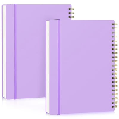 A4 Gelinieerd Notitieboek - 2 Stuks Spiral Notitieboek Paars - 110 Pagina's, 55 Vellen, 100GSM, Perfect voor School en Reizen, 21x28cm
