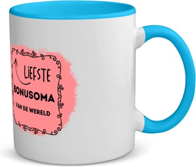 Akyol - liefste bonusoma van de wereld koffiemok - theemok - blauw - Oma - de liefste bonusoma - verjaardag - cadeautje voor oma - oma artikelen - kado - geschenk - 350 ML inhoud