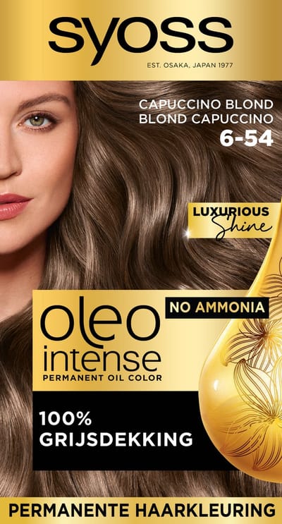 Syoss Oleo Intense 6-54 Haarverf - Capuccino Blond - Permanente Haarkleuring - Ammoniakvrij - Met Voedende Oliën - 100% Grijsdekking - Langdurige Kleur - 1 stuk