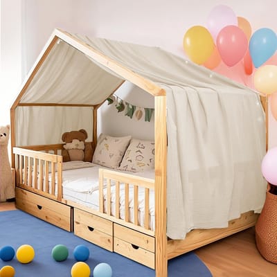 Bedsprei, 132 x 420 cm, lichtbeige, geschikt voor meisjes en jongens