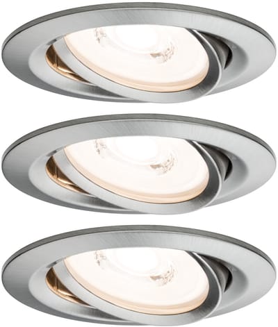 Premium LED-inbouwlamp Coin Basisset zwenkbaar rond 84 mm 50° Coin 3x6,3W 3x430lm 230V dimbaar 2700K Staal geborsteld