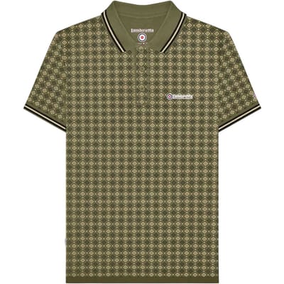 Lambretta Heren SS25 Geometrisch Poloshirt (Kaki Groen)