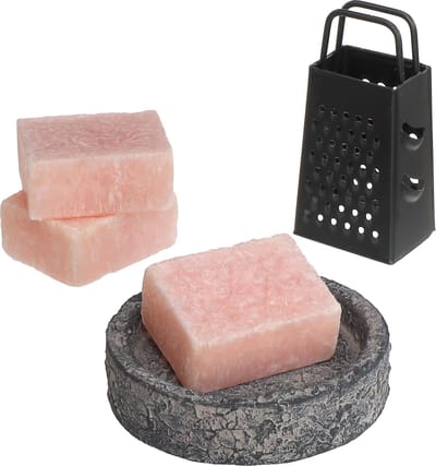 Comforder 3 Amberblokjes Roos - Geurblokjes Set met Schaaltje, Rasp en Geurzakje - Giftset