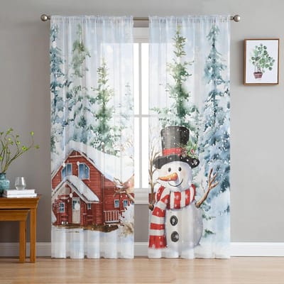 Kerstkabouter Sneeuwvlok Sneeuw Boerderij Transparante Gordijnen voor Woonkamer Decoratie Raamgordijnen Keuken Tule Voile Gordijnen W135 x H115cm x1 white