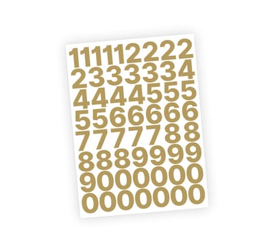 Cijfer stickers / Plaknummers - Stickervel Set - Metallic Goud - 3cm hoog - Geschikt voor binnen en buiten - Standaard lettertype - Glans