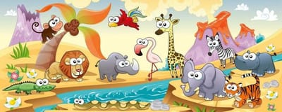Fotobehang - Savanna animals 375x150cm - Vliesbehang