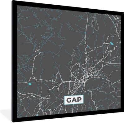 Fotolijst incl. Poster - Gap - Frankrijk - Plattegrond - Kaart - Stadskaart - 40x40 cm - Posterlijst