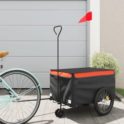 Fietskar - Aanhangwagen Trolley - Goederen Vervoeren - Robuust IJzeren Frame - 124 x 53 x 45 cm - Zwart Oranje
