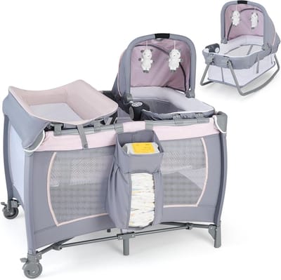 Babybed 5-in-1 - Bijzetbed Peuter - Veilig Slapen - Inclusief Aankleedkussen - 106 x 74 x 74 cm - Grijs