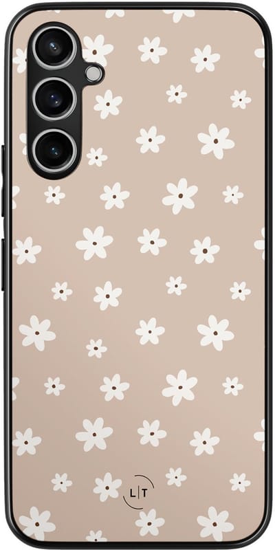 Leuke Telefoonhoesjes - Hoesje geschikt voor Samsung Galaxy A54 - Cute flowers - Backcover zwart - Bloemen - Beige