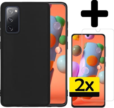 Hoesje - Met 2x Screenprotector - Geschikt voor Samsung Galaxy A41 - Sterk & Shockproof - Back Cover - Siliconen Case - Telefoon Hoes - Telefoonhoesjes - Zwart