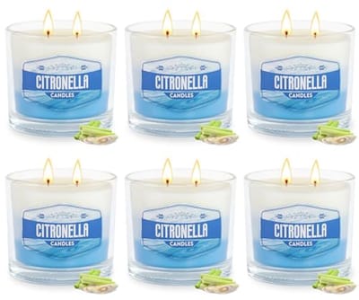 Citronella Buitenkaarsen Set - 6 x 280 g 2-Wick Soja Geurkaarsen voor Tuin en Camping