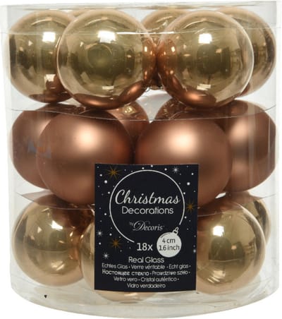 Decoris Kleine kerstballen - 18x st - camel bruin - D4 cm - glas - kerstversiering