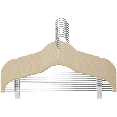 5 10 stuks Kledinghangers met Beweegbare Klemmen Velvet Ultradunne Antislip Rek Rok Broekhangers voor Thuis Reizen 10PCS beige