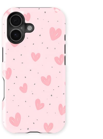 Tough Hoesje met Hartjes geschikt voor iPhone 16 | Little Love Tough Case Geschikt voor Mag | Hartjes Print Backcover geschikt voor iPhone 16 Pink Blush