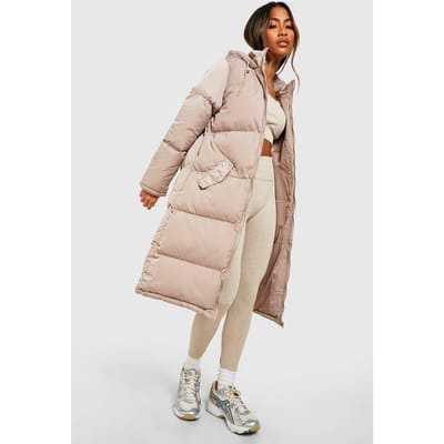 boohoo Dames Longline Pufferjas | Stone | Maat: 14