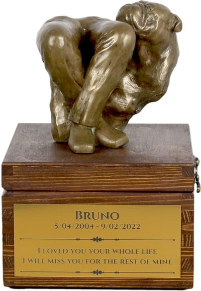 Bulldog urn hond met beeldje - persoonlijke urn hond voor hondenas