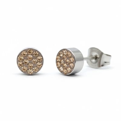 Rvs sieraden-Oorbellen - Zilverkleurige oorstekers - champagne kristal