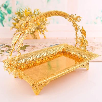 Fruit Snack Mand Europese Klassieke Stijl Goud Zilver Metaal Enkellaags Multifunctioneel voor Woonkamer Cadeau-idee beige