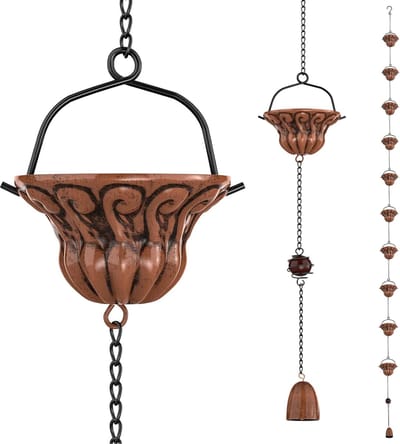 Regenketting - Waterafvoer - Tuin Decoratie - Klokvormige Cups - 26 meter - Koper
